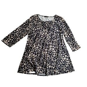 ENMAIN Womens 2XL Leopard Print Long‎ Sleeve Swing Dress Navy Beige